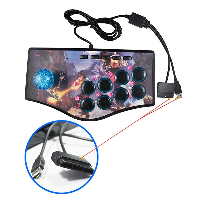 FULL-Retro Arcade Game Rocker Controller Usb Joystick For Ps2/Ps3/Pc/Android Smart Tv Built-In Vibrator Eight Direction Joystick
