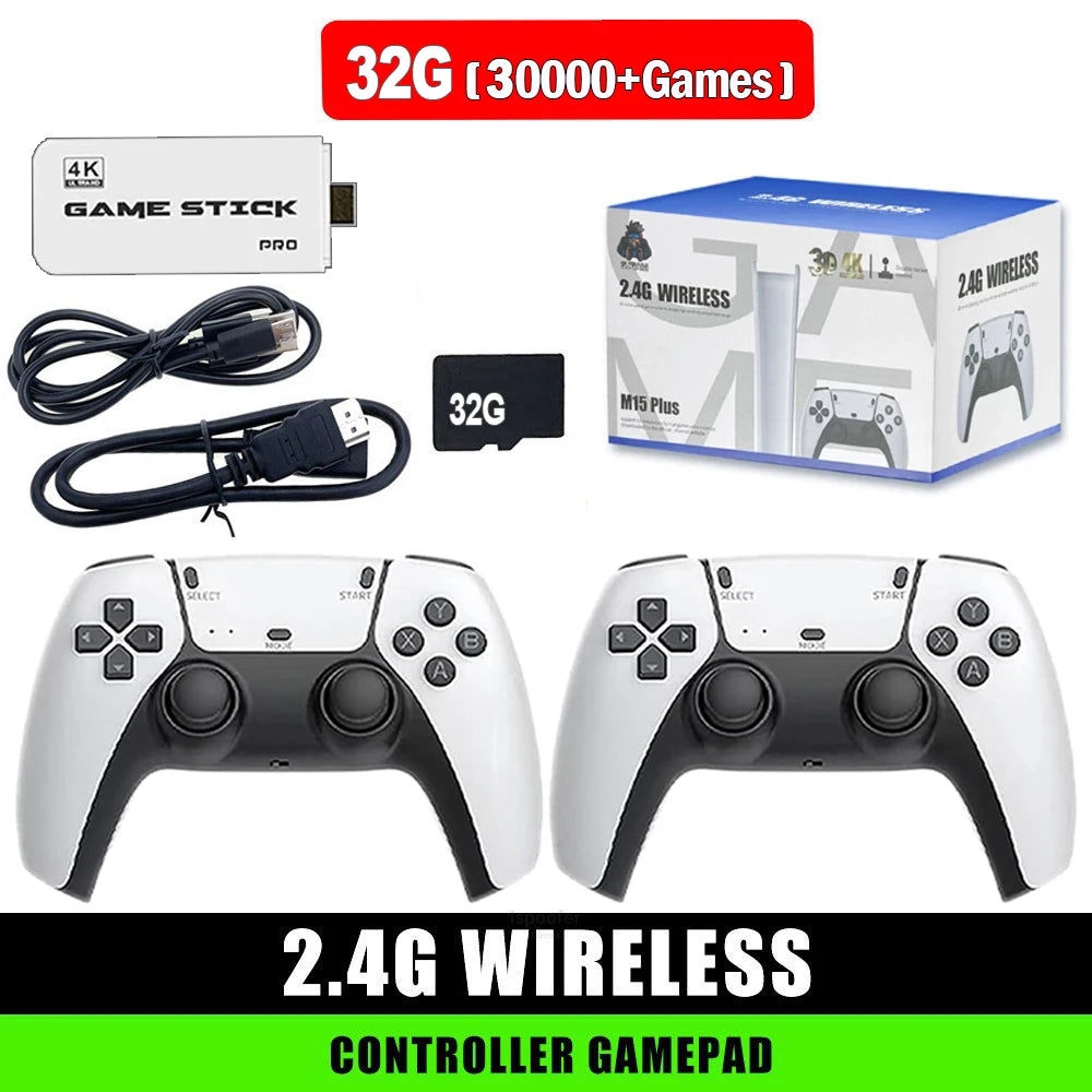 M15 Built-in 3/40000+ Retro Games 4K TV Game Stick 64GB Console with Wireless Gamepads, Supports 23+ Simulators for HD TV Gaming