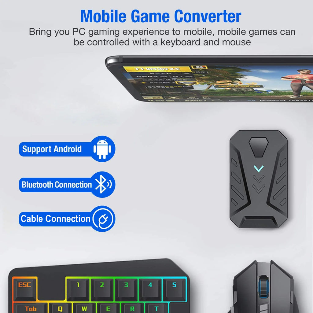 Mobile Games Converter Gaming Keyboard and Mouse Kit One Hand Gamer Keyboard Controller Bluetooth Wired Two Modes Mix Pro for PU