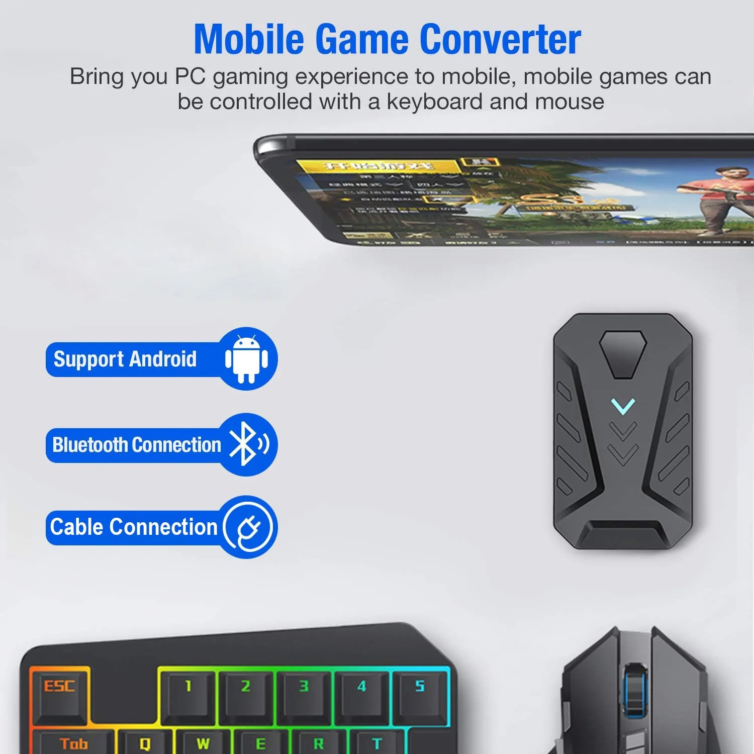 Mobile Games Converter Gaming Keyboard and Mouse Kit One Hand Gamer Keyboard Controller Bluetooth Wired Two Modes Mix Pro for PU