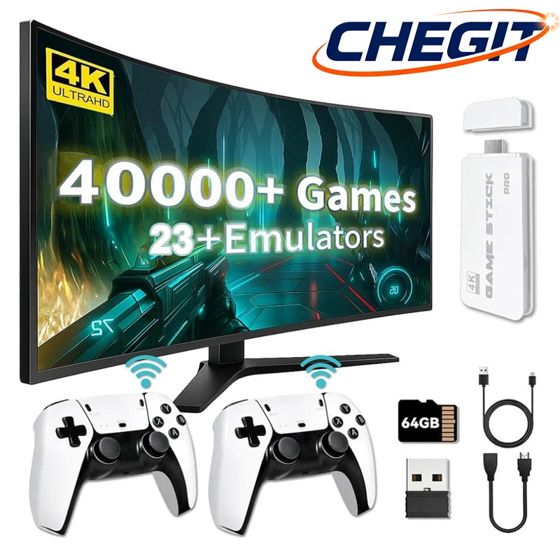 M15 Built-in 3/40000+ Retro Games 4K TV Game Stick 64GB Console with Wireless Gamepads, Supports 23+ Simulators for HD TV Gaming