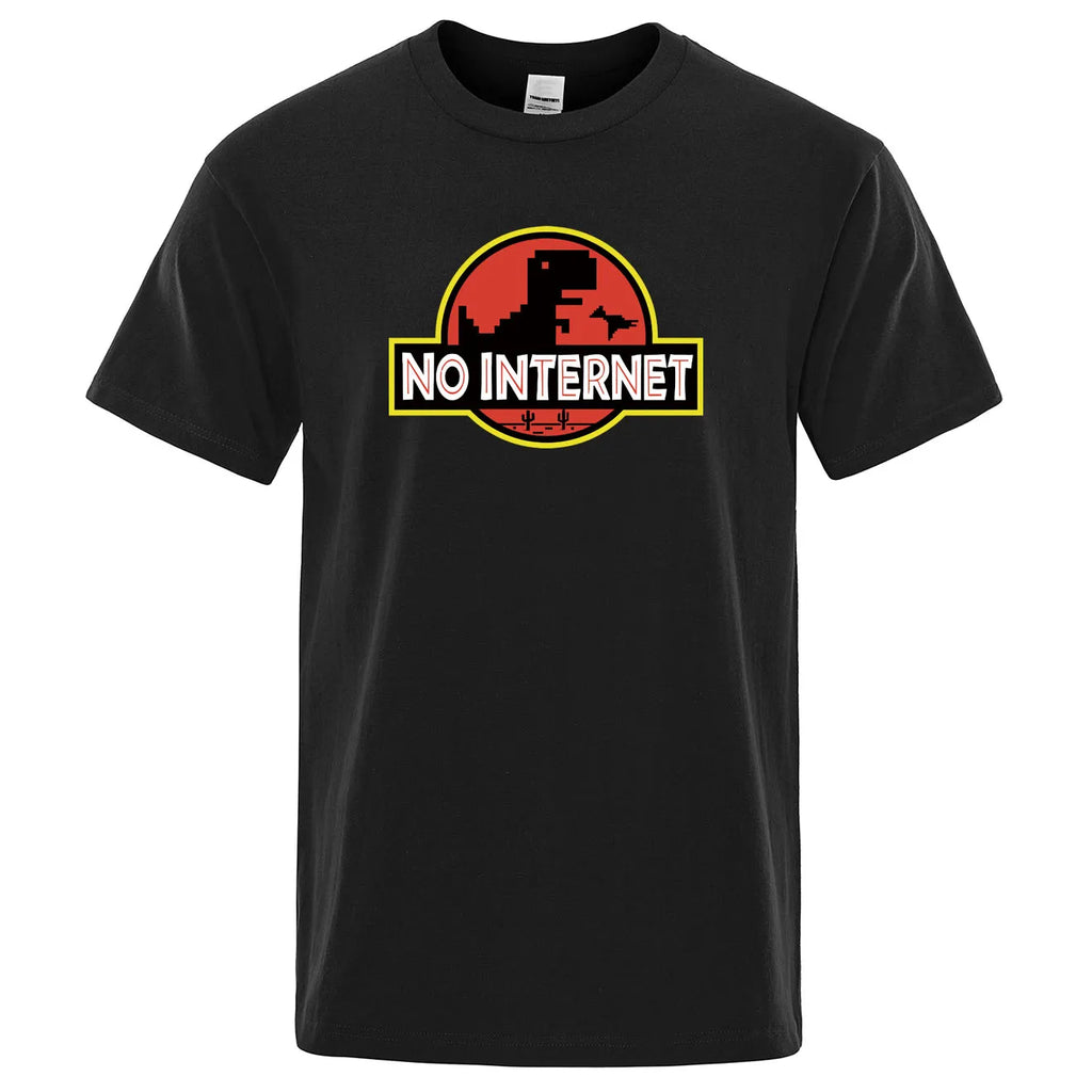 Camiseta de dinosaurio caricaturesco Impresa Camiseta sin internet para hombre Camiseta divertida de dino Harajuku Tops Parque Jurásico fuera de línea Camiseta para hombre