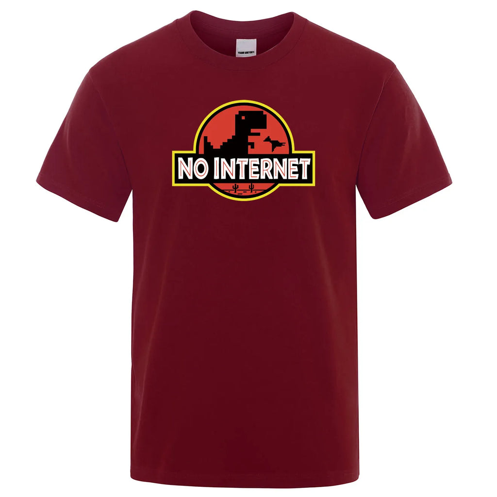 Camiseta de dinosaurio caricaturesco Impresa Camiseta sin internet para hombre Camiseta divertida de dino Harajuku Tops Parque Jurásico fuera de línea Camiseta para hombre