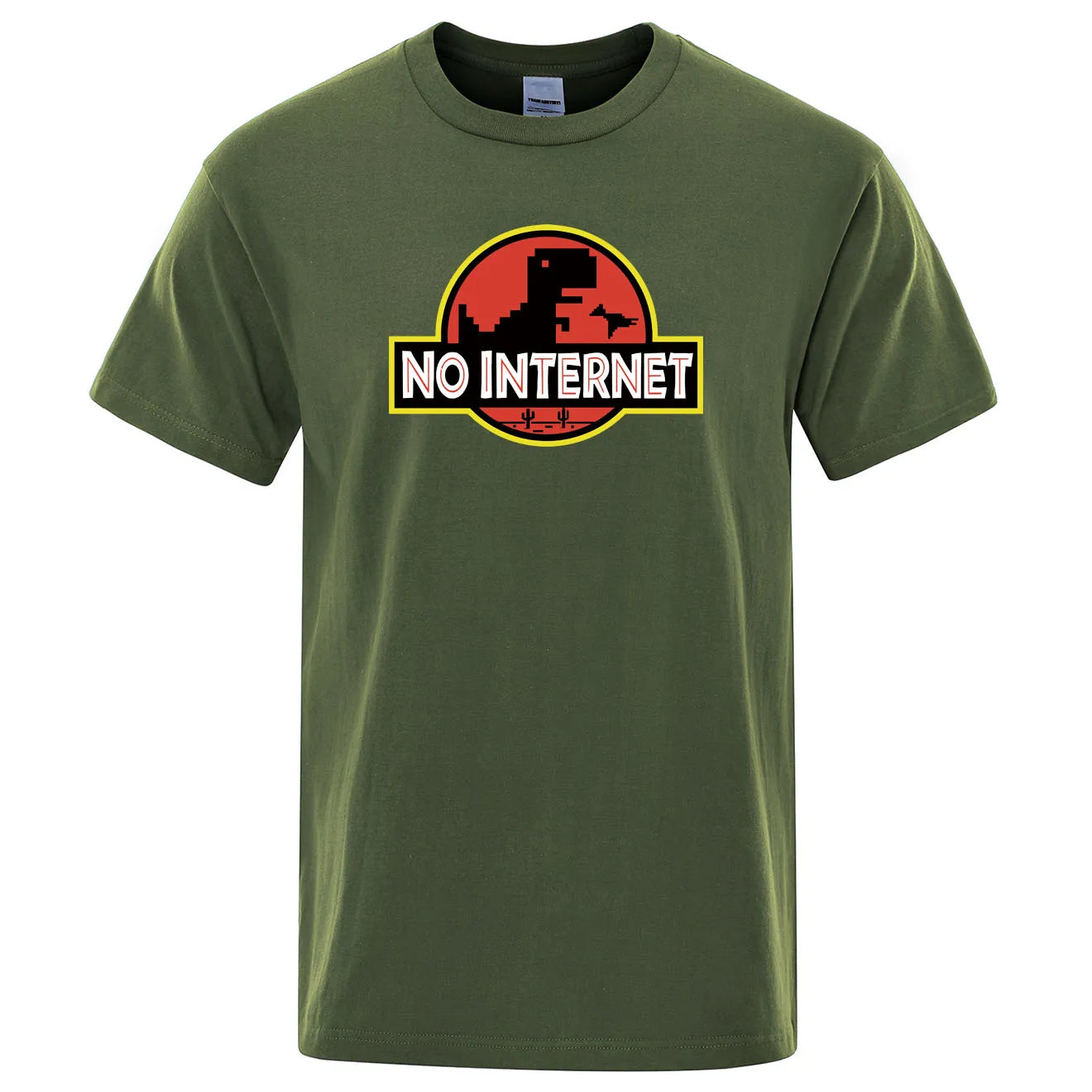 Camiseta de dinosaurio caricaturesco Impresa Camiseta sin internet para hombre Camiseta divertida de dino Harajuku Tops Parque Jurásico fuera de línea Camiseta para hombre