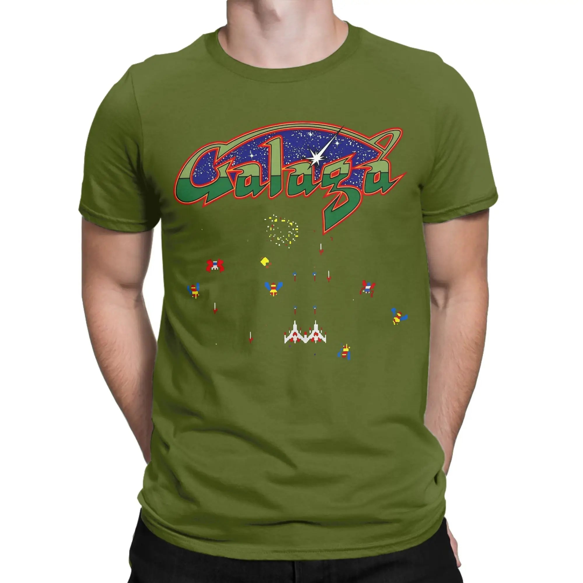 Camiseta Unisex de Algodón con Gráfico Impreso para Fans de los Videojuegos Arcada Galaga