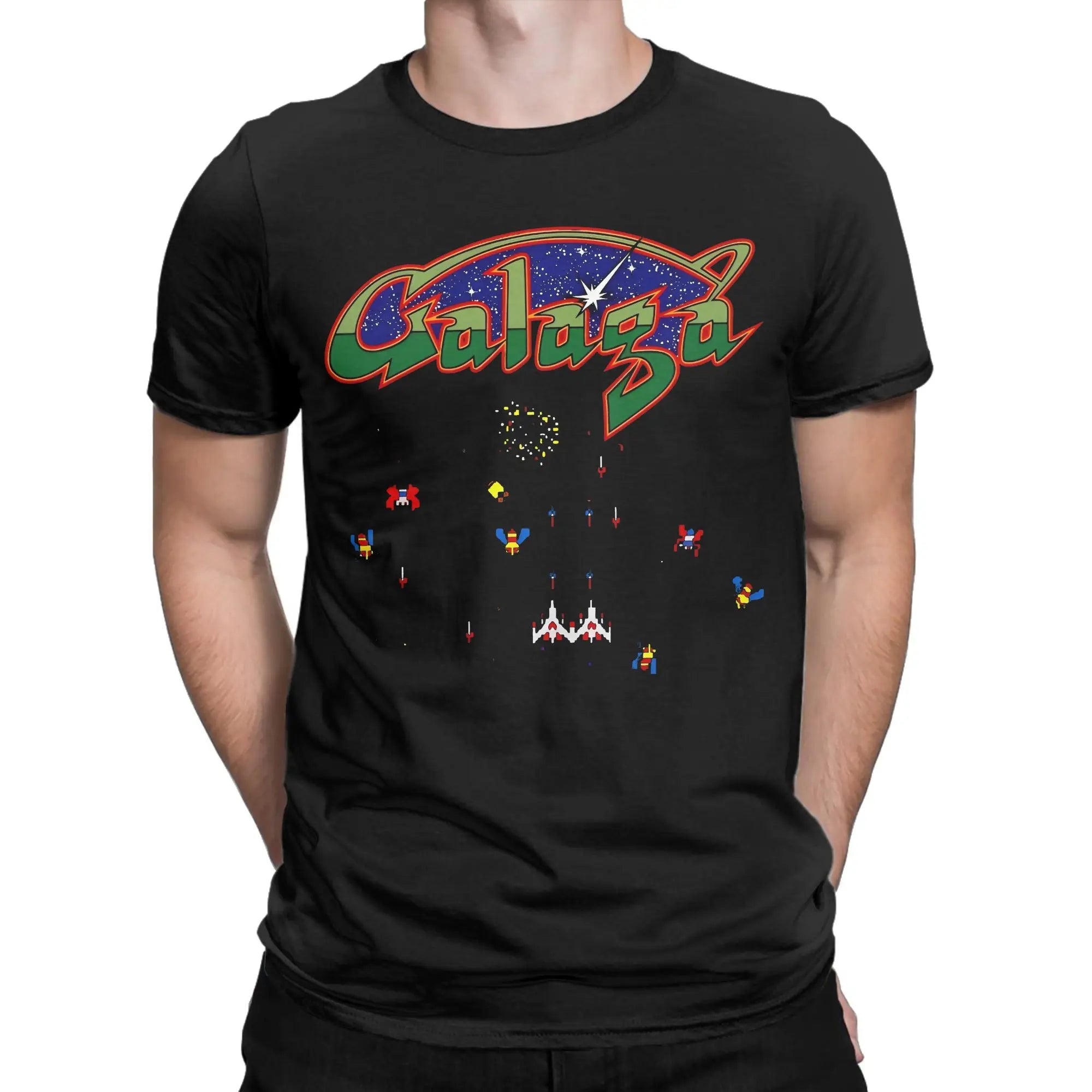 Camiseta Unisex de Algodón con Gráfico Impreso para Fans de los Videojuegos Arcada Galaga