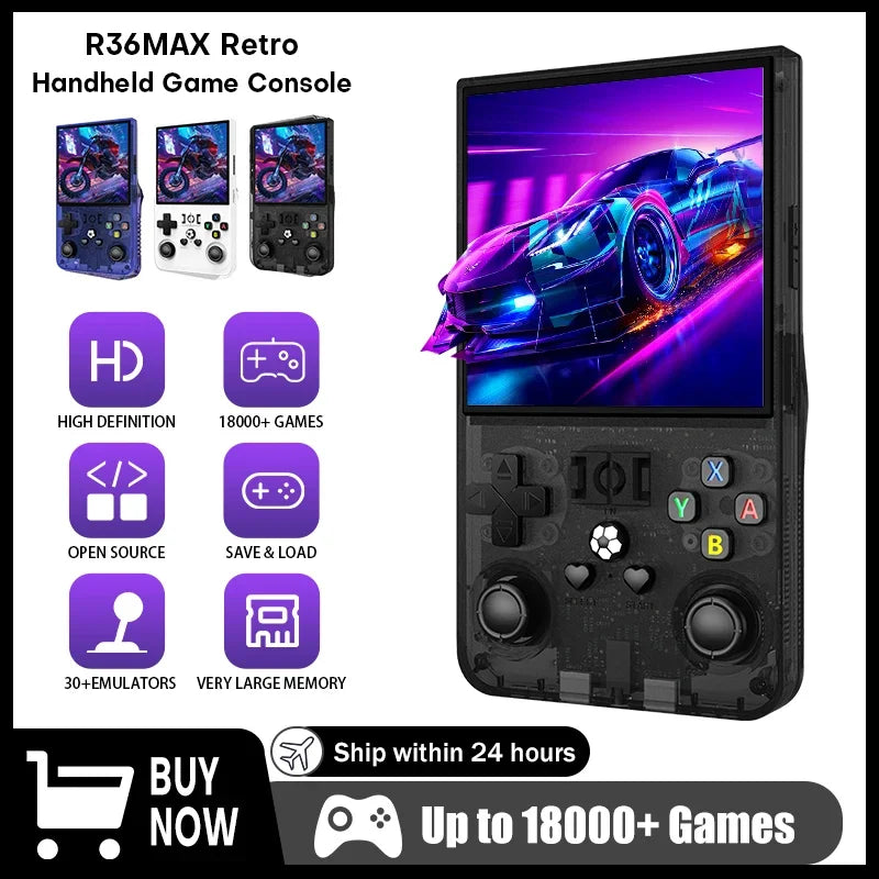 Consola de juegos portátil retro R36MAX de código abierto, 64/128 GB, pantalla IPS de 4,0 pulgadas, chip RK3326, consola de videojuegos portátil, regalo