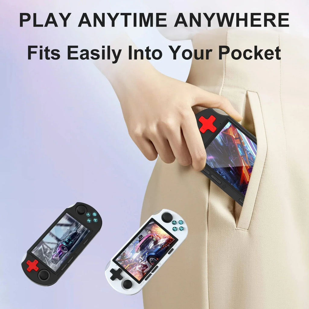 GAMINJA ANS16 Consola de Videojuegos Portátil de Código Abierto con Pantalla IPS de 4.5 Pulgadas, Iluminación RGB, Retro, 64GB para PS1/GBA/SFC