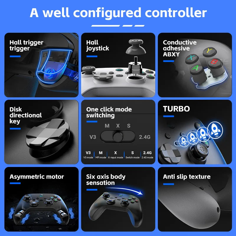 Controlador de juegos móvil G6 para Switch/iOS/Android/PC, compatible con transmisión de medios/juegos en la nube, GamePad para teléfono móvil con joystick de efecto Hall