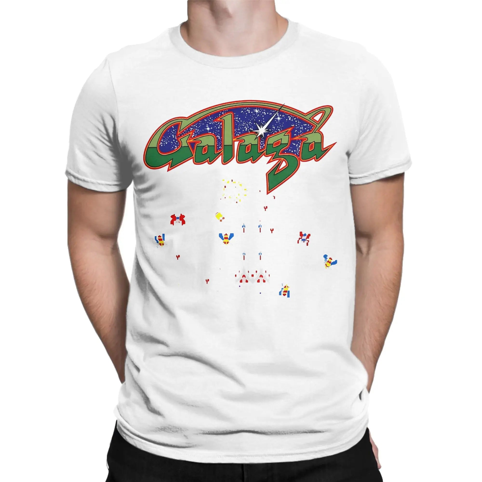 Camiseta Unisex de Algodón con Gráfico Impreso para Fans de los Videojuegos Arcada Galaga