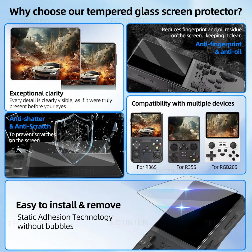 Glass+Bag for R36S/R35S Handheld Screen Protector Tempered Glass Protective Film & Portable Storage Case for R36S Accessories
